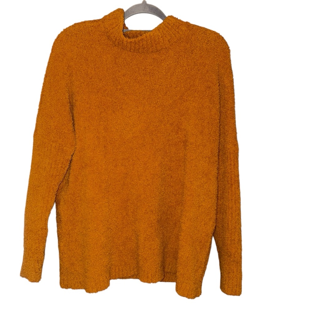 Sabrina Lauren New York mock neck textured teddy sweater orange yellow medium